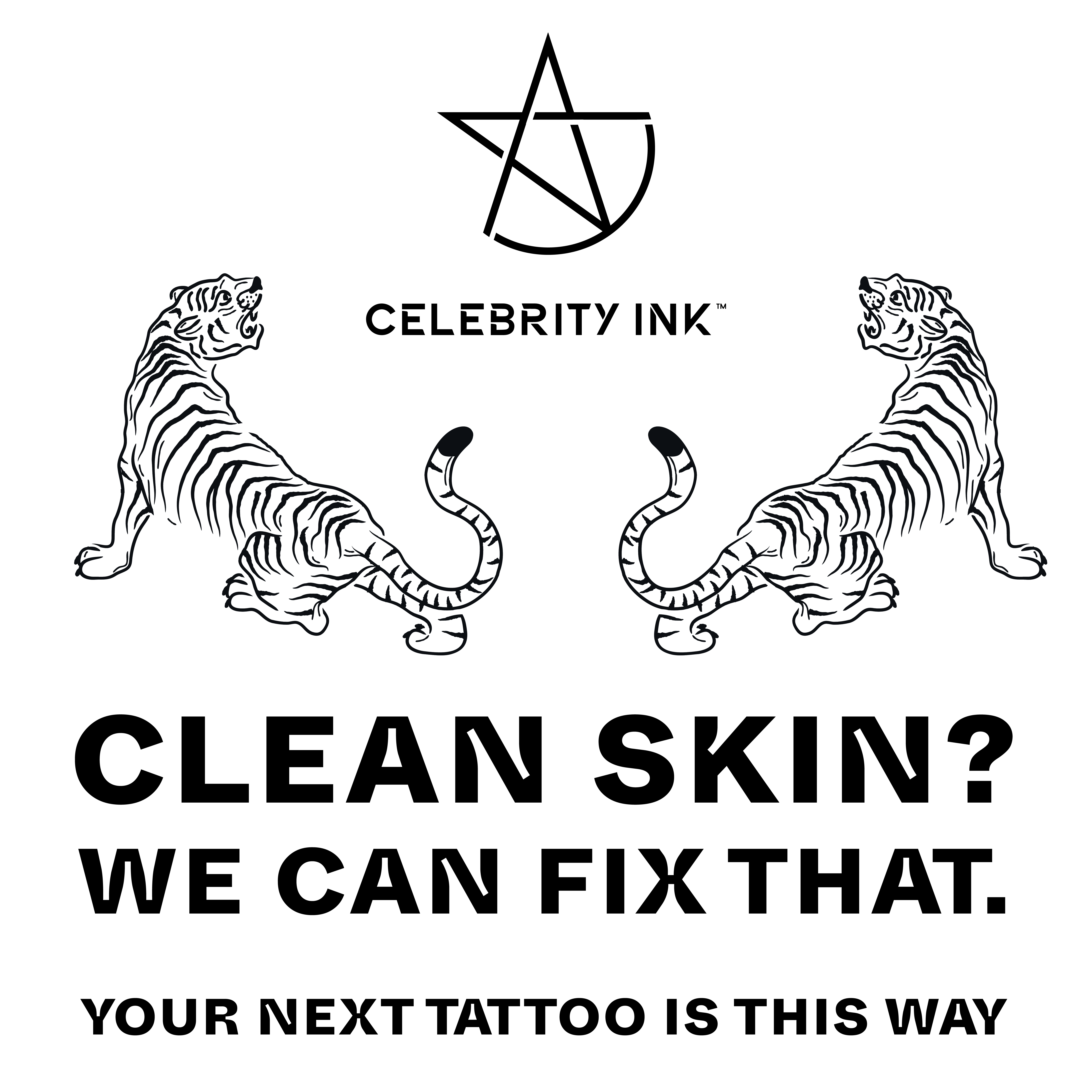 Reverse graffiti stencil: Clean skin, we can fix that, twin tigers