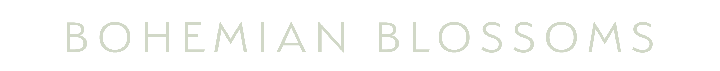Bohemian Blossoms wordmark in pale sage, wide letterspacing